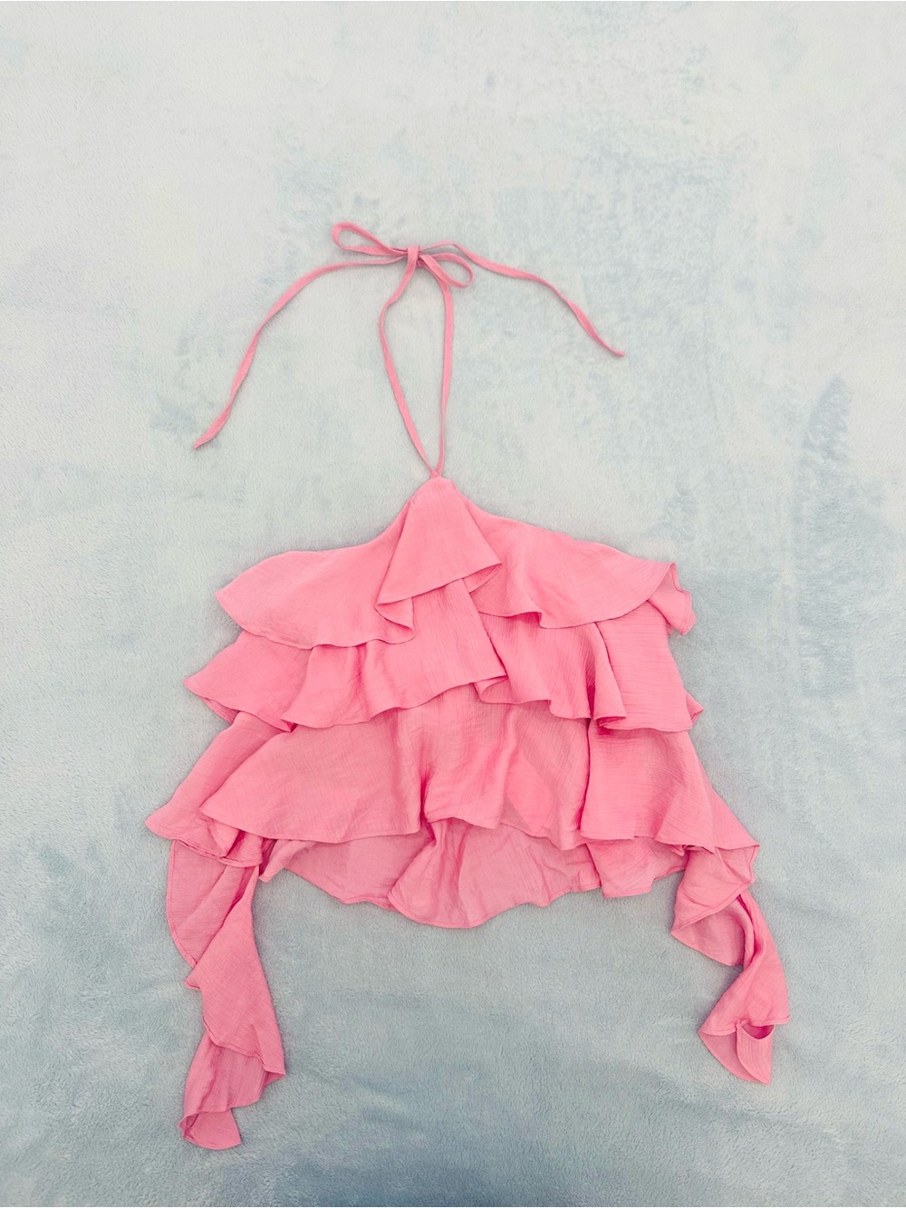 Pink Ruffle Halter Crop Top